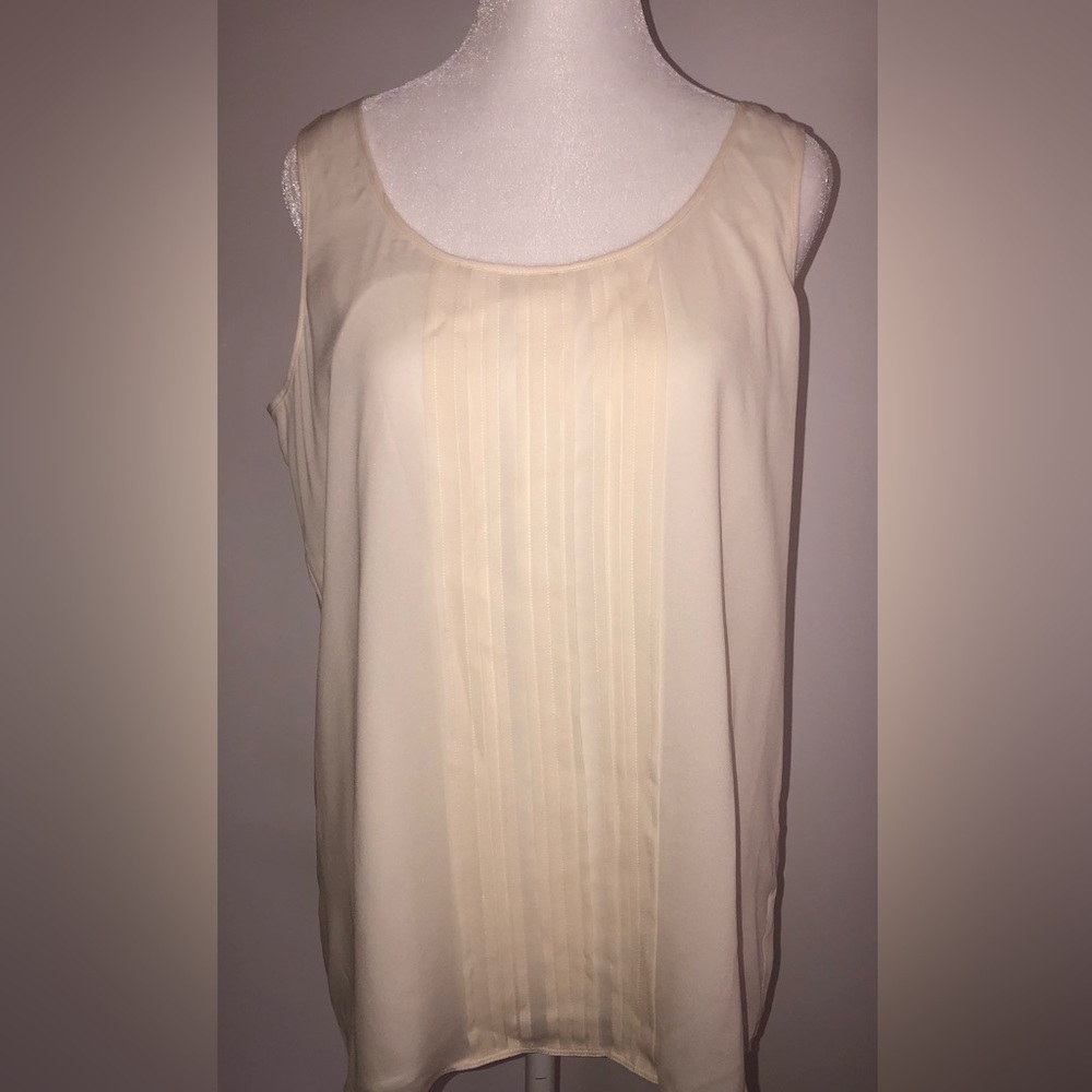 Burberry Tank Top 8 Natural White Pleated Silk‎ Scoop Neck Blouse NEW